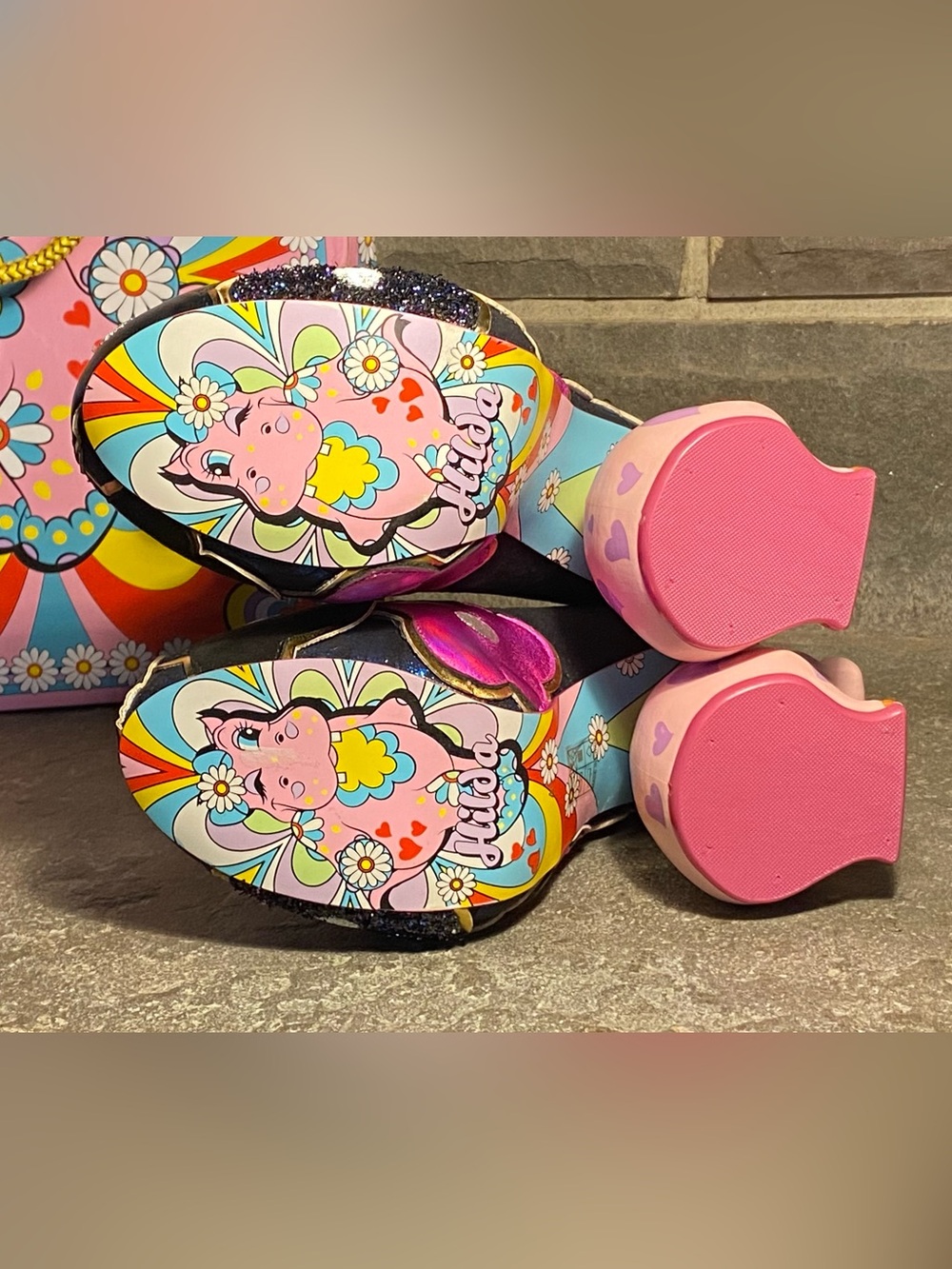 NIB Irregular Choice “Hippo-Ray”booties,sparkly flowers,pink Hippo heels,10 - Picture 13 of 16